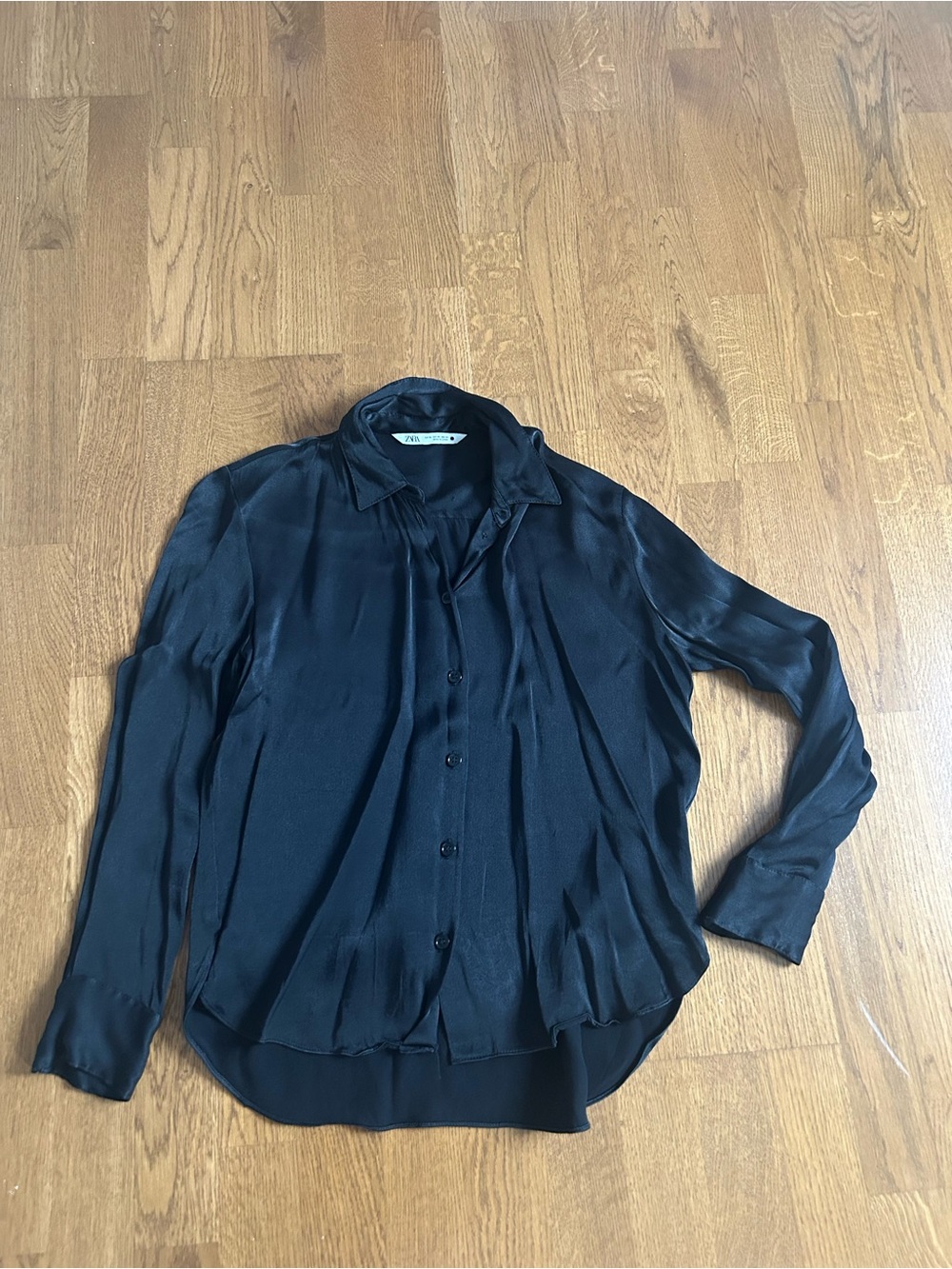 Zara Black Satin Button-Up Blouse